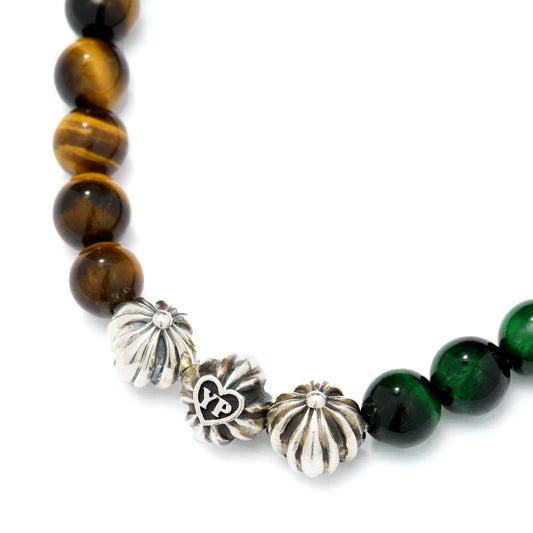 【期間限定】MADE IN YP パワーストーンブレスレット:TIGER'S EYE × GREEN TIGER'S EYE(シルバー3個)【受注生産】