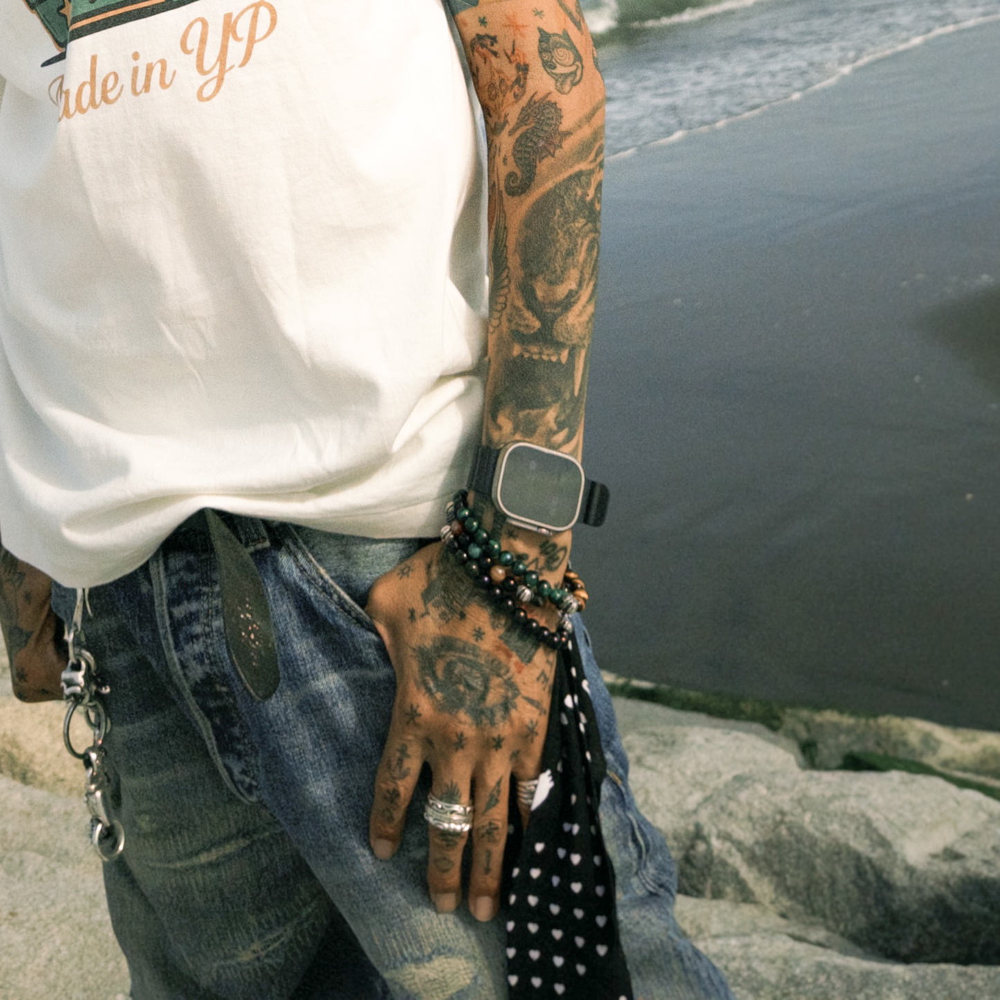 【期間限定】MADE IN YP パワーストーンブレスレット：TIGER'S EYE × GREEN TIGER'S EYE（シルバー3個）【受注生産】