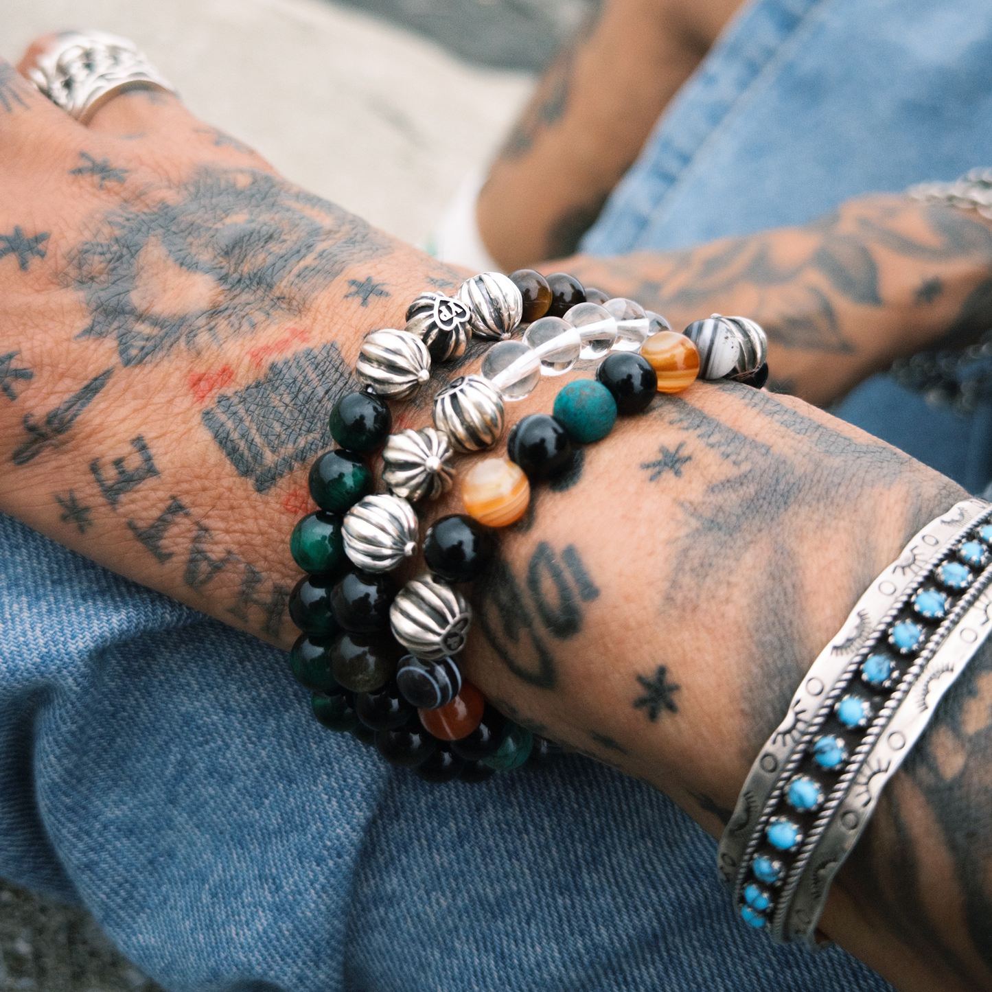 【期間限定】MADE IN YP パワーストーンブレスレット：ONYX × CHRYSOCOLLA × EYE AGATE × RED EYE AGATE（シルバー1個）【受注生産】