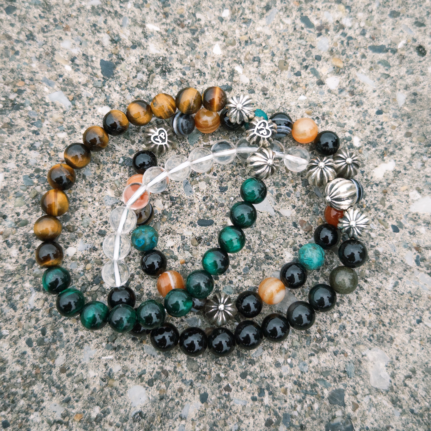 【期間限定】MADE IN YP パワーストーンブレスレット：TIGER'S EYE × GREEN TIGER'S EYE（シルバー3個）【受注生産】