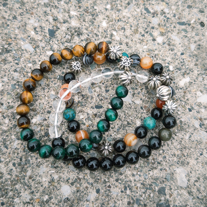 【期間限定】MADE IN YP パワーストーンブレスレット：TIGER'S EYE × GREEN TIGER'S EYE（シルバー3個）【受注生産】