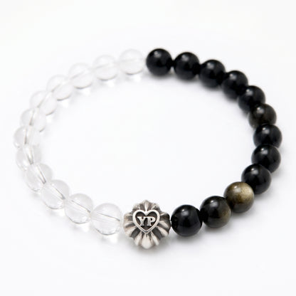【期間限定】MADE IN YP パワーストーンブレスレット：QUARTZ × GOLDEN OBSIDIAN （シルバー1個）【受注生産】