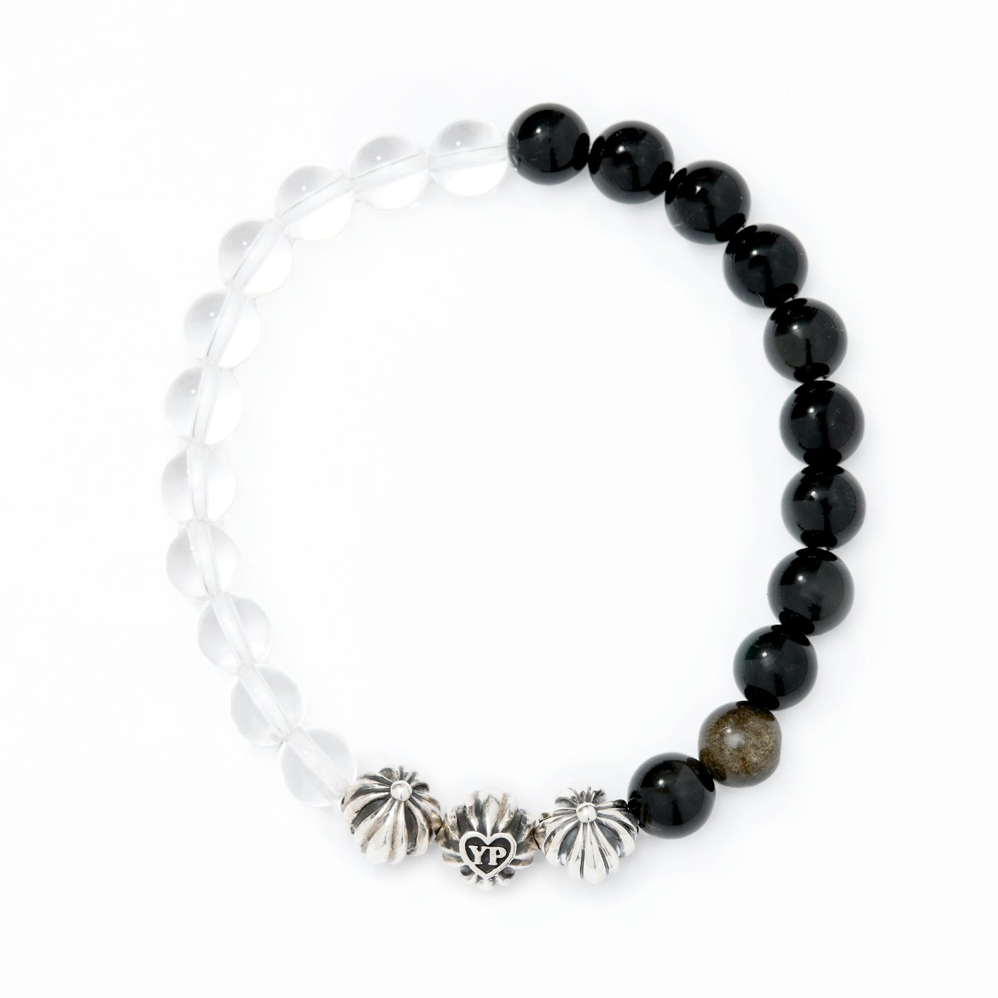 【期間限定】MADE IN YP パワーストーンブレスレット：QUARTZ × GOLDEN OBSIDIAN （シルバー3個）【受注生産】