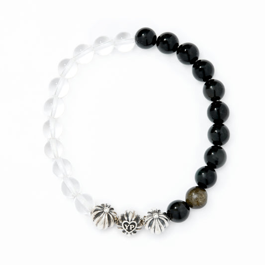 【期間限定】MADE IN YP パワーストーンブレスレット：QUARTZ × GOLDEN OBSIDIAN （シルバー3個）【受注生産】