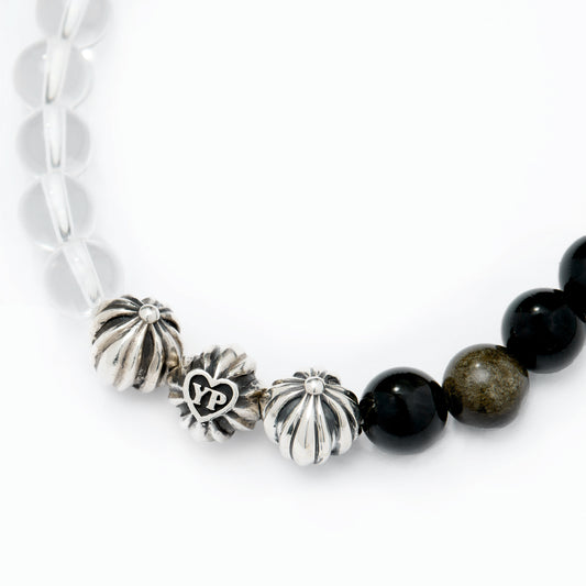 【期間限定】MADE IN YP パワーストーンブレスレット：QUARTZ × GOLDEN OBSIDIAN （シルバー3個）【受注生産】