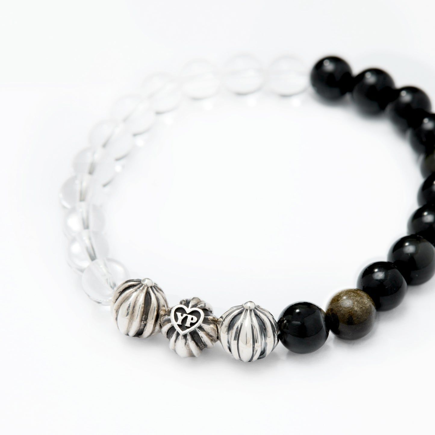 【期間限定】MADE IN YP パワーストーンブレスレット：QUARTZ × GOLDEN OBSIDIAN （シルバー3個）【受注生産】
