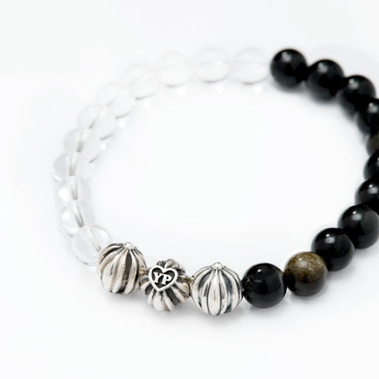 【期間限定】MADE IN YP パワーストーンブレスレット：QUARTZ × GOLDEN OBSIDIAN （シルバー3個）【受注生産】