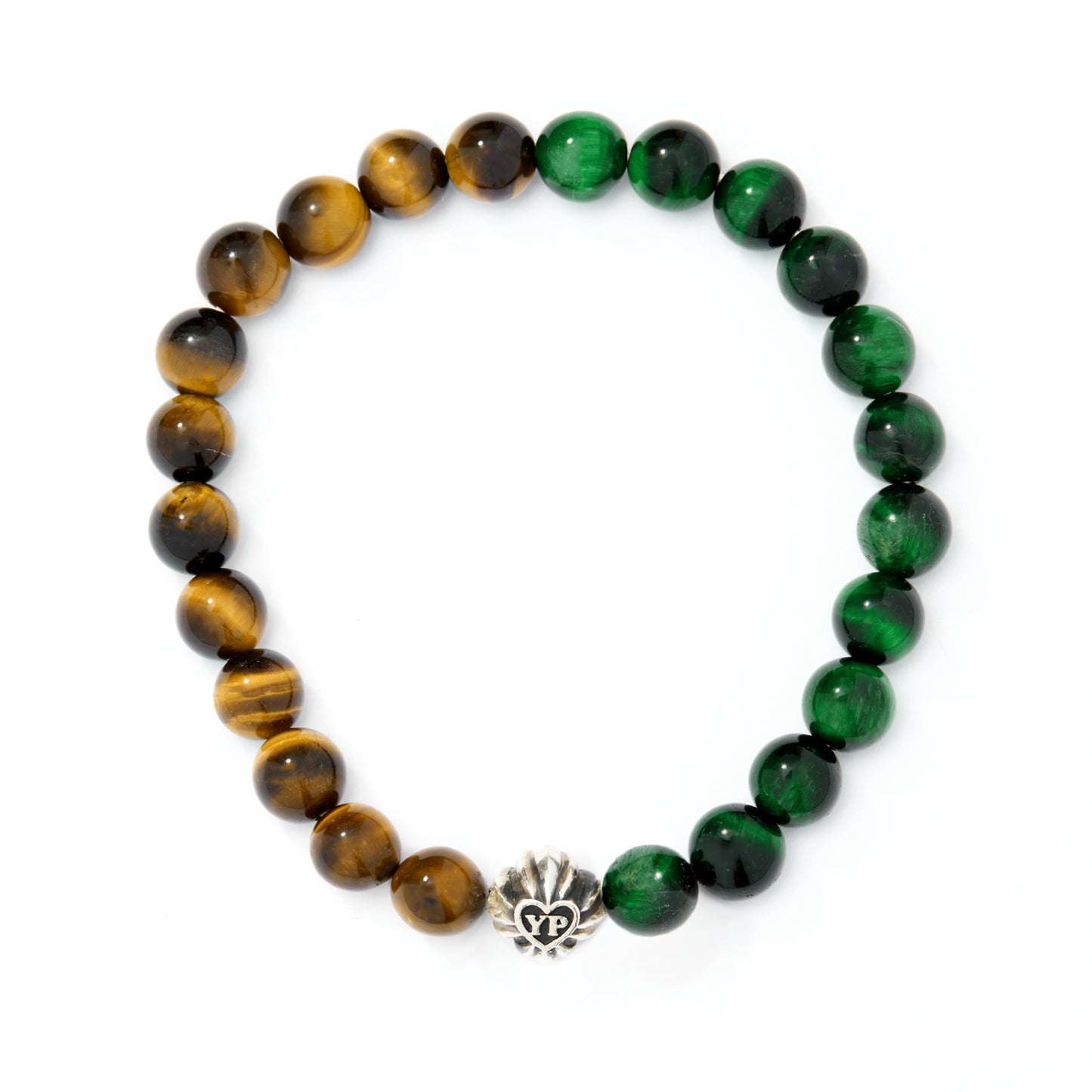 【期間限定】MADE IN YP パワーストーンブレスレット：TIGER'S EYE × GREEN TIGER'S EYE（シルバー1個）【受注生産】