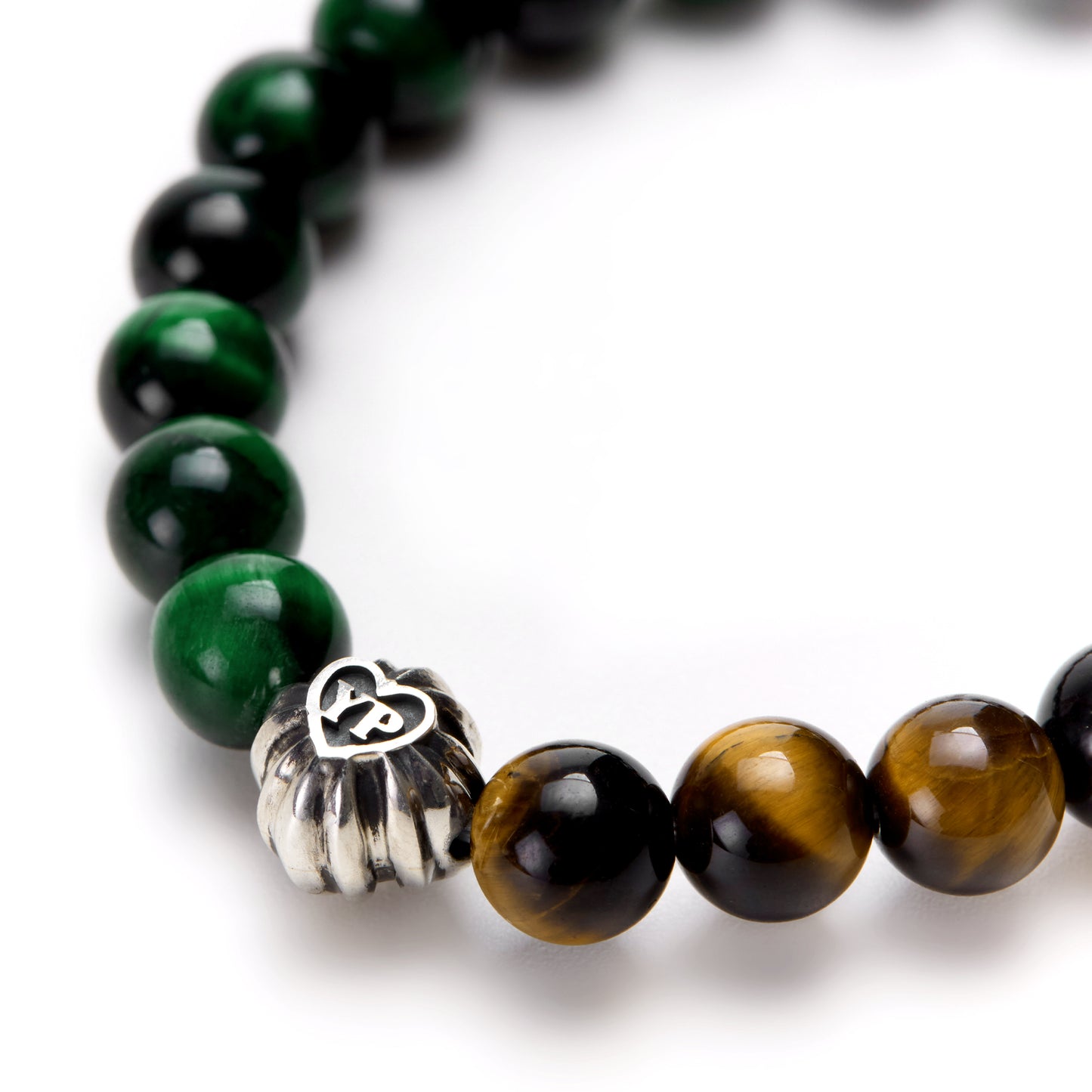 【期間限定】MADE IN YP パワーストーンブレスレット：TIGER'S EYE × GREEN TIGER'S EYE（シルバー1個）【受注生産】
