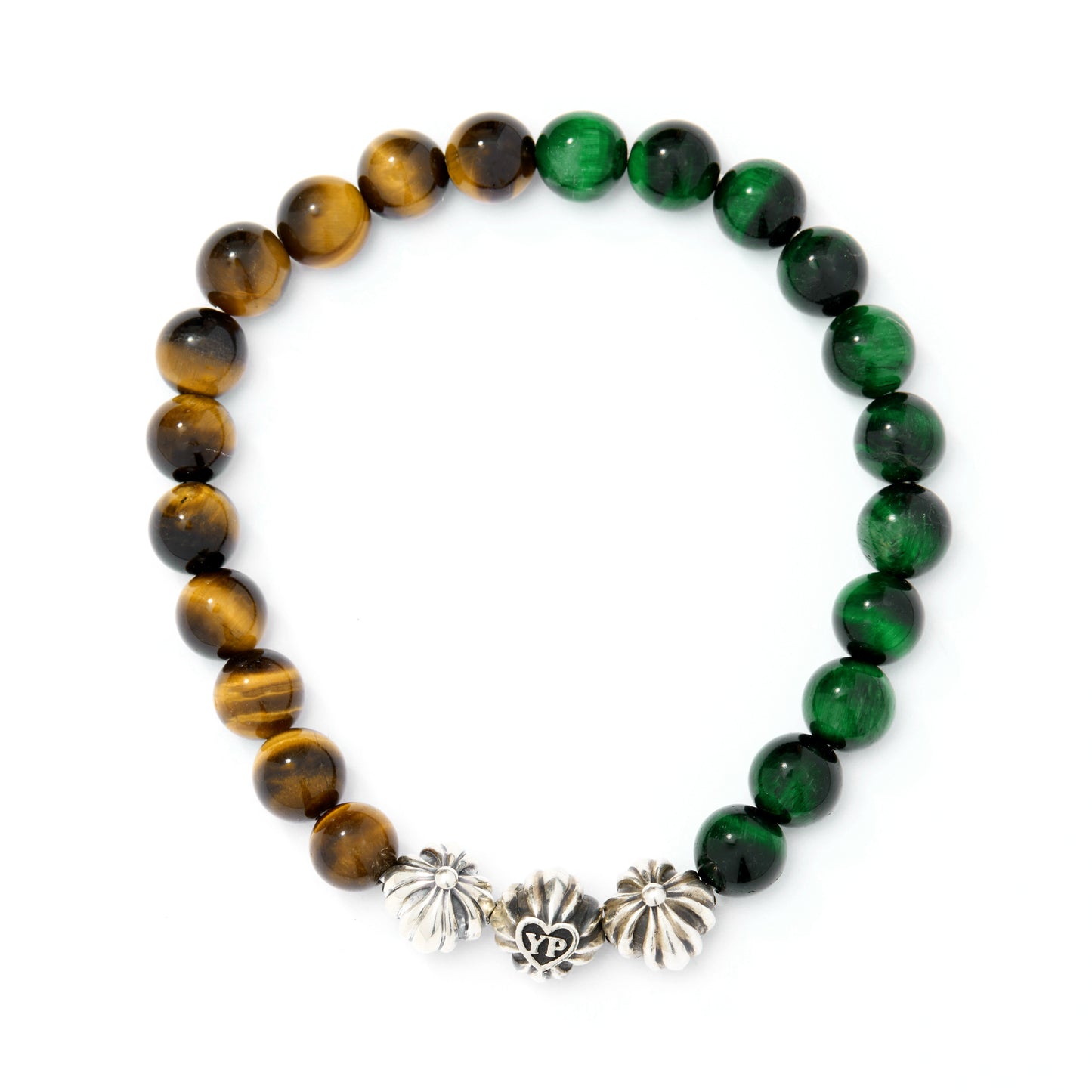 【期間限定】MADE IN YP パワーストーンブレスレット：TIGER'S EYE × GREEN TIGER'S EYE（シルバー3個）【受注生産】