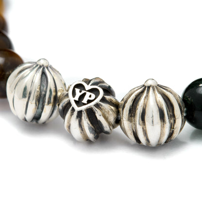 【期間限定】MADE IN YP パワーストーンブレスレット：TIGER'S EYE × GREEN TIGER'S EYE（シルバー3個）【受注生産】