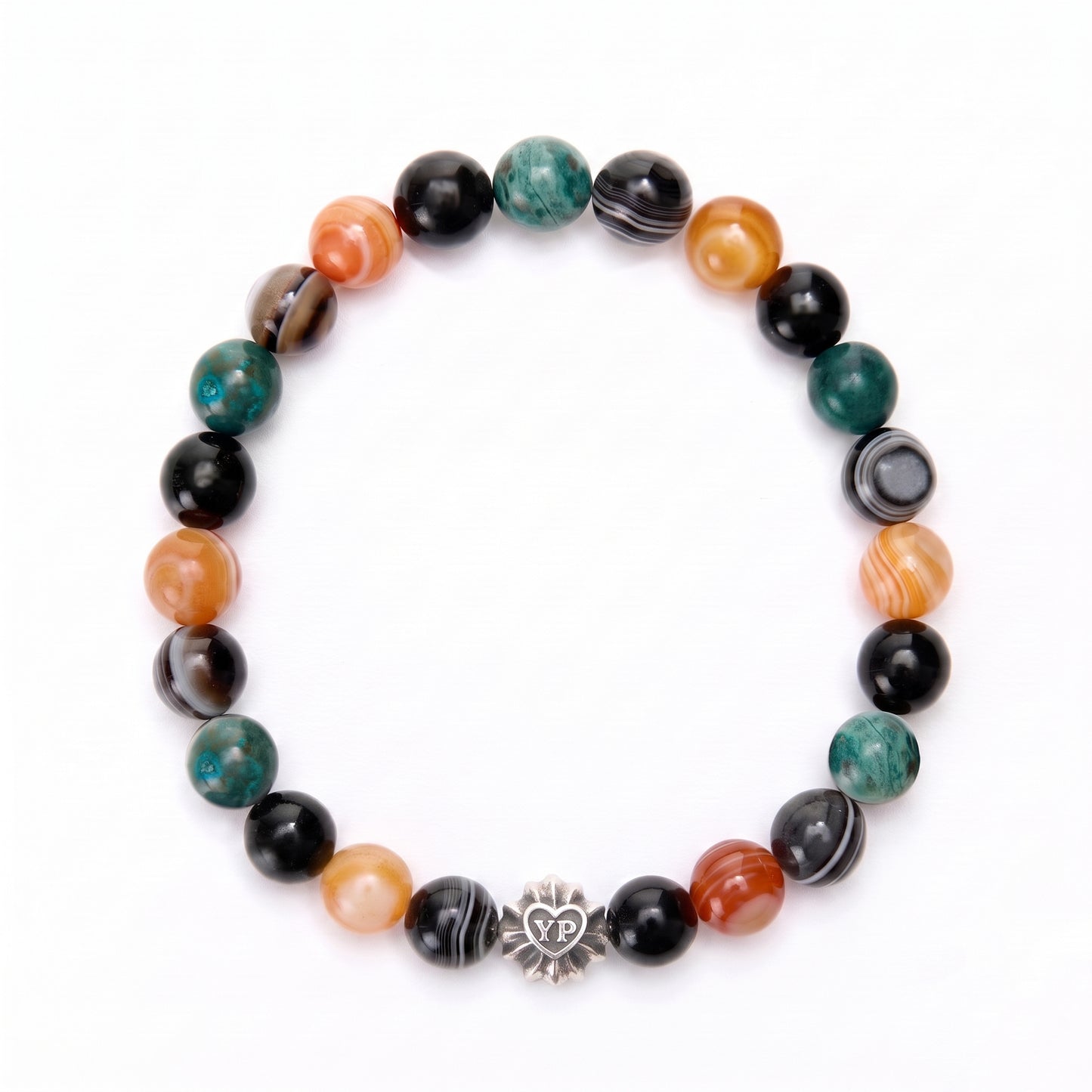 【期間限定】MADE IN YP パワーストーンブレスレット：ONYX × CHRYSOCOLLA × EYE AGATE × RED EYE AGATE（シルバー1個）【受注生産】