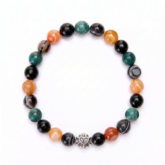 【期間限定】MADE IN YP パワーストーンブレスレット：ONYX × CHRYSOCOLLA × EYE AGATE × RED EYE AGATE（シルバー1個）【受注生産】