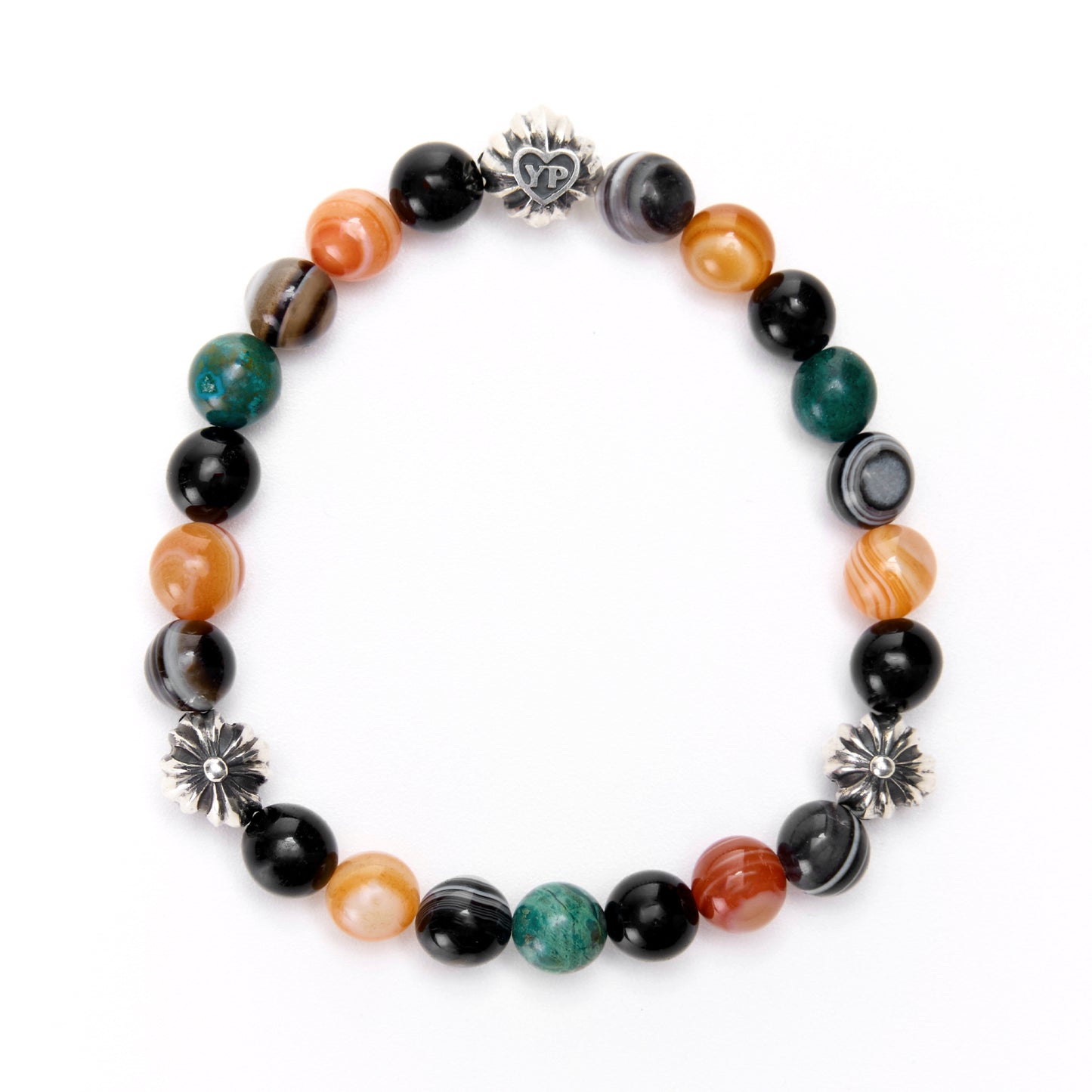 【期間限定】MADE IN YP パワーストーンブレスレット：ONYX × CHRYSOCOLLA × EYE AGATE × RED EYE AGATE（シルバー3個）【受注生産】